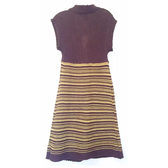 BCBG MAXAZRIA Trendy Knit Knee Length Sweater Brown & Yellow - Picture 2 of 5